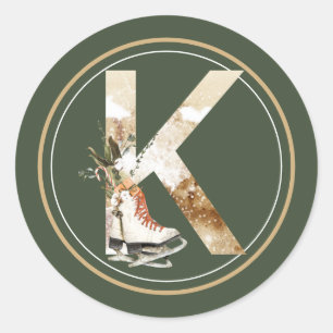 Boho jul Monogram K med isskal Runt Klistermärke