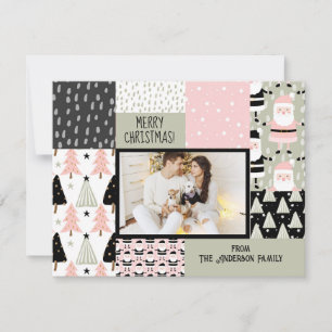 Boho jul Mönster Collage Rosa Sage Photo Julkort
