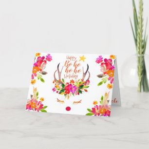 Boho jul Red Nose Reindeer Blommigt Vattenfärg Helgkort