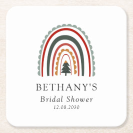 Boho jul regnbåge bröllopsfest underlägg papper kvadrat