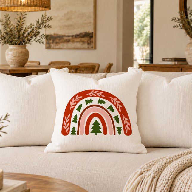 Boho jul regnbåge modern kudd kast kudde (Boho Christmas Rainbow Modern Throw Pillow)