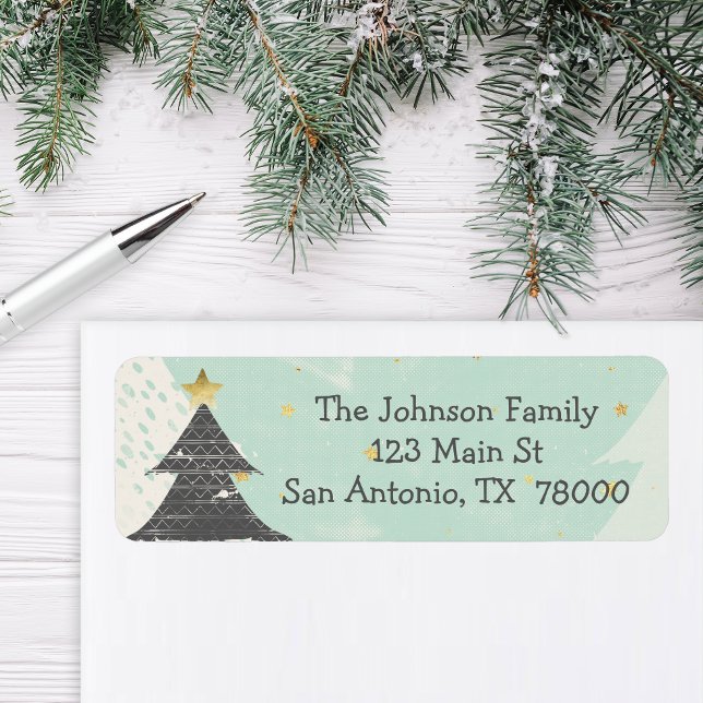 Boho jul returadress etikett (Modern Christmas Return Address Sticker)