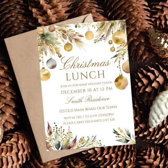 Boho-jullunch party-vattenfärg inbjudningar (Boho Christmas lunch party editable template Invitation digital download watercolor winter greenery)