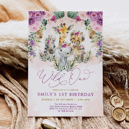 Boho Jungle Animals Vild One Girl 1st Birthday Inbjudningar