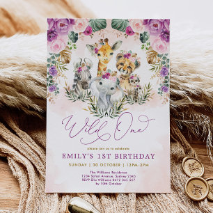 Boho Jungle Animals Vild One Girl 1st Birthday Inbjudningar