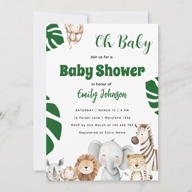 Boho Jungle Bebis Shower Inbjudningar (Framsida)