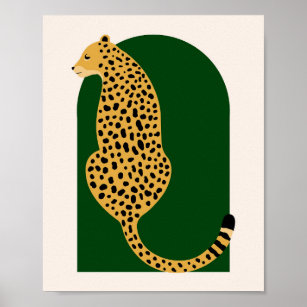 Boho Jungle Grönt Vintage Arch Oversized Leopard Poster