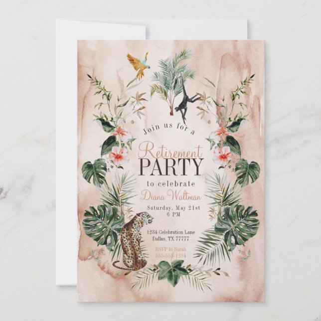 Boho Jungle Pension Party Watercolor Inbjudningar (Framsida)