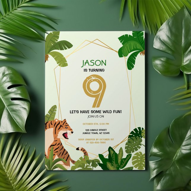Boho Jungle Safari Animal Tiger Geometric Birthday Inbjudningar (Skapare uppladdad)