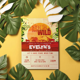 Boho Jungle Safari Animals Fyra Vilder på födelsed Inbjudningar