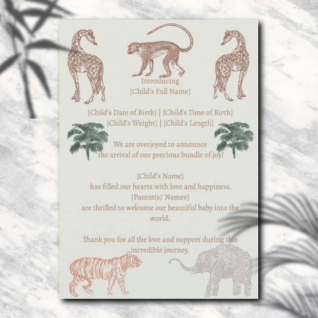 Boho Jungle Safari Baby Shower Birth Notice Inbjudningar (Skapare uppladdad)