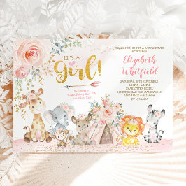 Boho Jungle Safari  Blommigt Baby Shower Inbjudningar