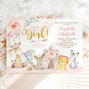 Boho Jungle Safari Blommigt Baby Shower Inbjudningar