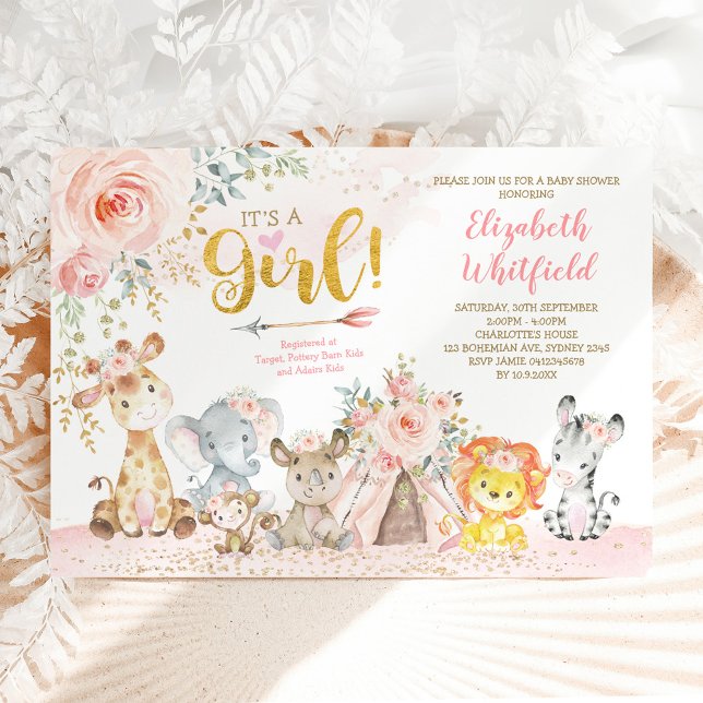 Boho Jungle Safari  Blommigt Baby Shower Inbjudningar (Skapare uppladdad)