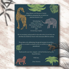Boho Jungle Safari Pojke Birth Notice Inbjudningar