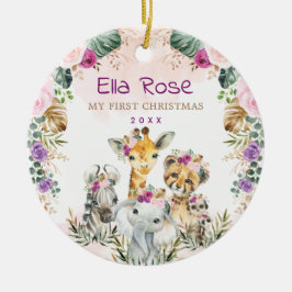 Boho Jungle Safari Vilda djur Baby 1:a jul Julgransprydnad Keramik