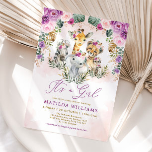Boho Jungle Safari Vilda djur Girl Baby Shower Inbjudningar