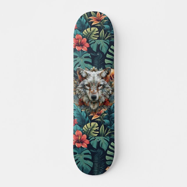 Boho Jungle Vit Varg Skateboard  (Framsida)