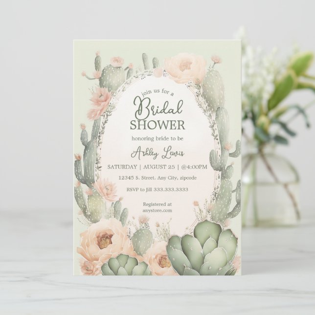 Boho Kactus Bröllopsfest blomster Sydvästlig Inbjudningar (Stående Fram)