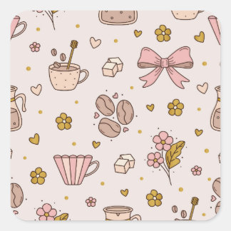 Boho kaffe nahtlös mönster fyrkantigt klistermärke