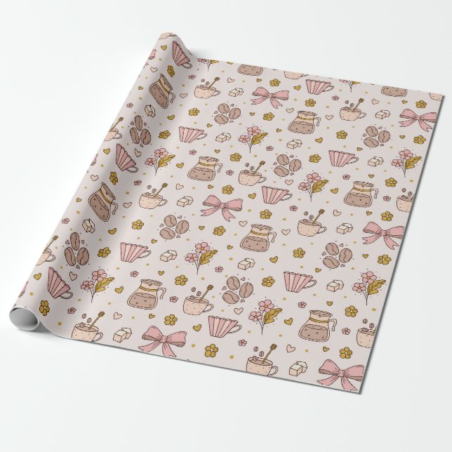 Boho kaffe nahtlös mönster presentpapper (Utrullad)
