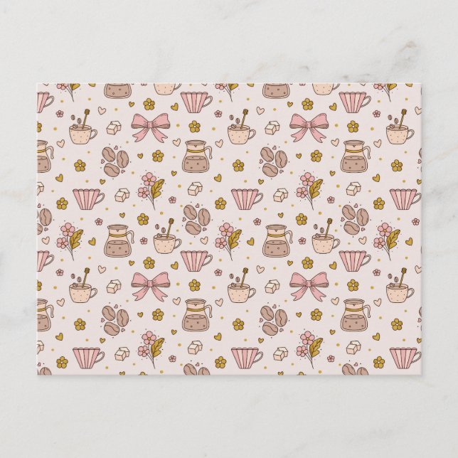 Boho kaffe nahtlös mönster vykort (Framsida)