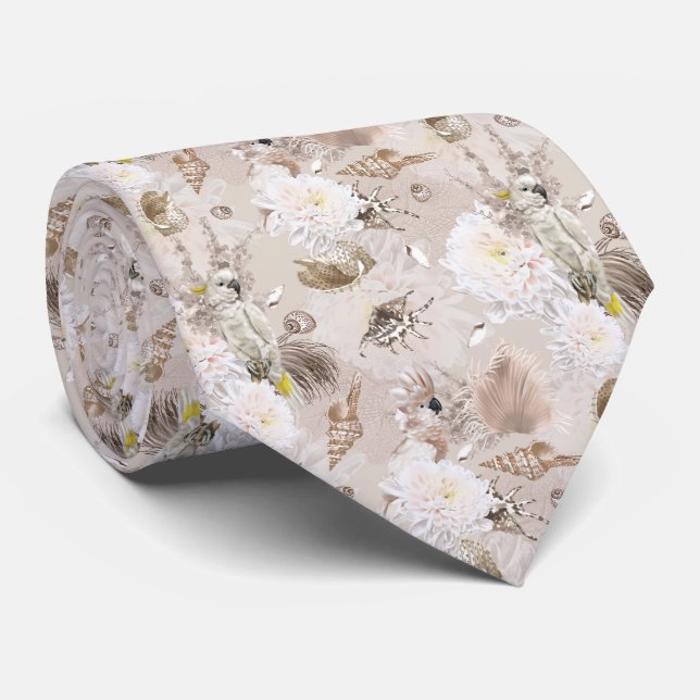 Boho Kakadua Blommig Herrkrage Slips (Rullad)