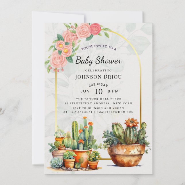 Boho Kaktus Baby Shower Inbjudningar (Framsida)