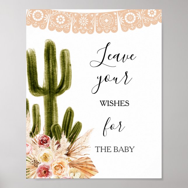 Boho Kaktus Baby Shower Önskningar för Baby Skylt  (Framsidan)