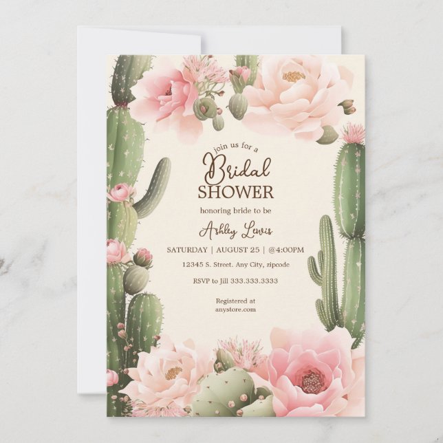 Boho Kaktus blomster Öken rosa kaktus blommor Inbjudningar (Framsida)