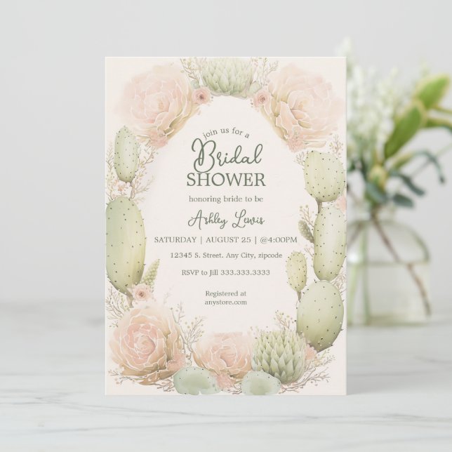 Boho Kaktus, Bröllopsdusch, Blomkaktus Inbjudningar (Stående Fram)