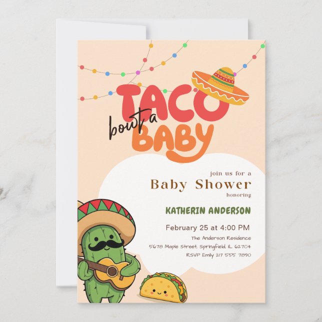 Boho Kaktus Fiesta Taco Om en Babyfest Inbjudningar (Framsida)