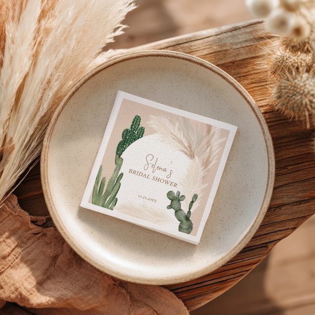 Boho kaktus pampas båge öken bröllopsdusch pappersservett (Boho cactus pampas arch desert bridal shower napkins)