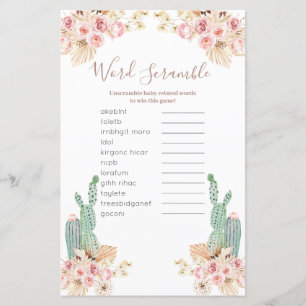 Boho Kaktus Rosa Blommig Ordspelet