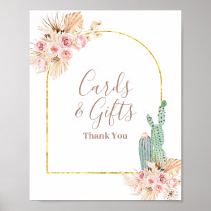 Boho Kaktus Rosa Blommor Kort & Present Skylt