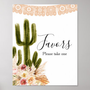 Boho Kaktus Rosa Blommor Pampas Gräs Favorit Skylt