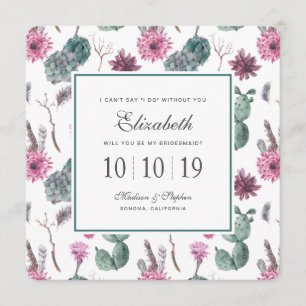 Boho kaktus, suckulent & blommigt - brudtärna inbjudningar