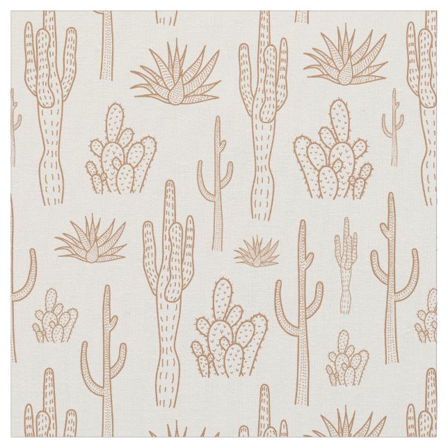 Boho Kaktus Västra Södra Öken Varm Neutral Tyg (Närbild)