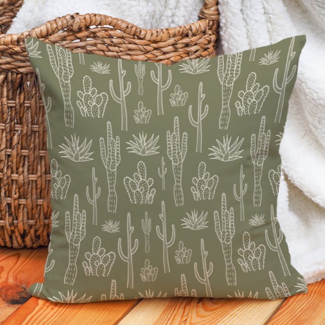 Boho Kaktus Western Södra Neutral Mossgrön Kudde (Skapare uppladdad)