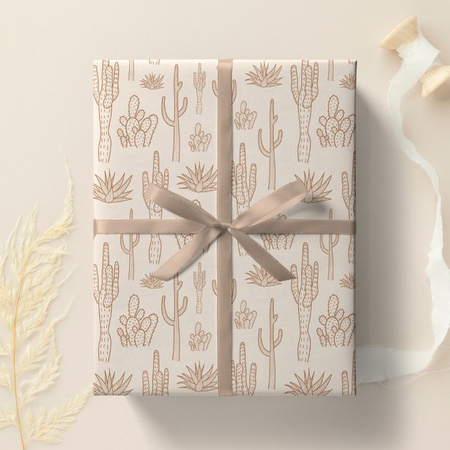 Boho Kaktus Western Södra Öken Varm Neutral Presentpapper (Skapare uppladdad)