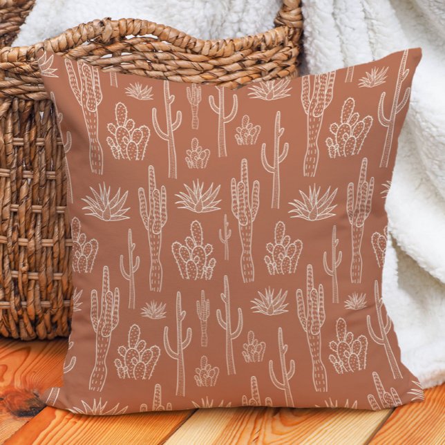 Boho Kaktus Western Södra Varm Neutral Lera Kudde (Skapare uppladdad)