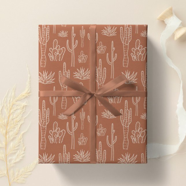 Boho Kaktus Western Södra Varm Neutral Lera Presentpapper (Skapare uppladdad)