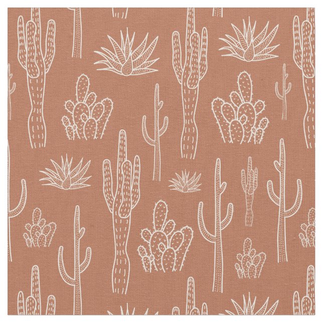 Boho Kaktus Western Södra Varm Neutral Lera Tyg (Närbild)