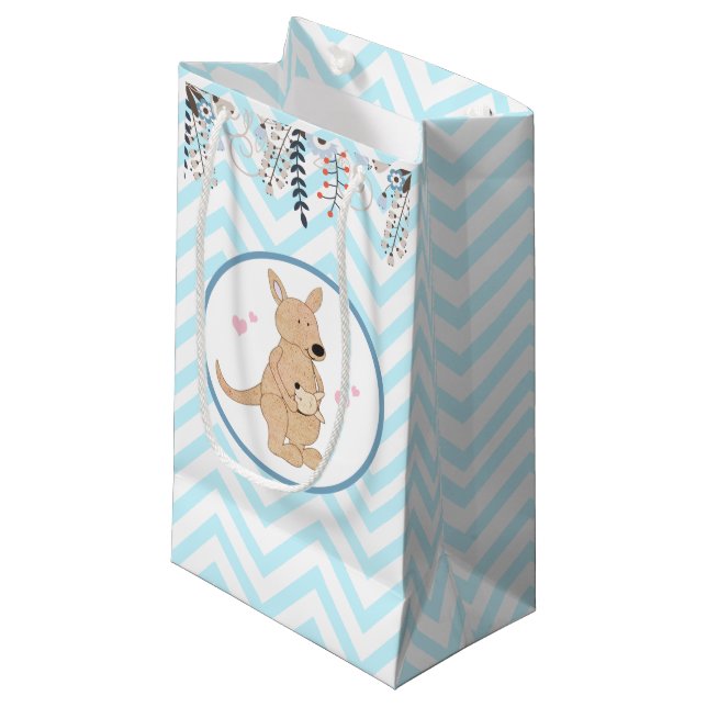 Boho Kangaroo Blue Chevron Blommigt Gift Bag (Framsidan Vinklad)