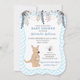 Boho Kangaroo Watercolor Blommigt Boy Shower Inbjudningar