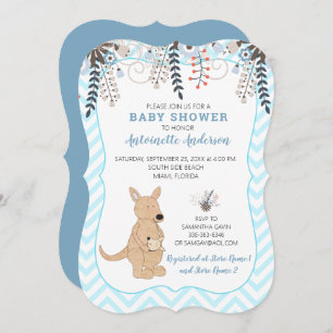 Boho Kangaroo Watercolor Blommigt Boy Shower Inbjudningar