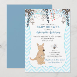 Boho Kangaroo Watercolor Blommigt Boy Shower Inbjudningar