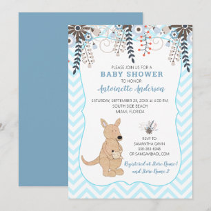 Boho Kangaroo Watercolor Blommigt Boy Shower Inbjudningar