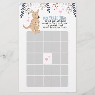 Boho känguru pojke baby shower Bingo spel