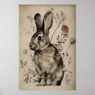 Boho Kanin Kanin Blommönster, Rustik Hare Poster
